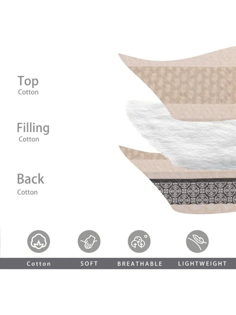 Reversible King Size Comforter Set - Lightweight Beige & Grey Striped Bedding, 2